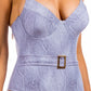 One Piece Buckle Belt embellish Denim Swimsuit