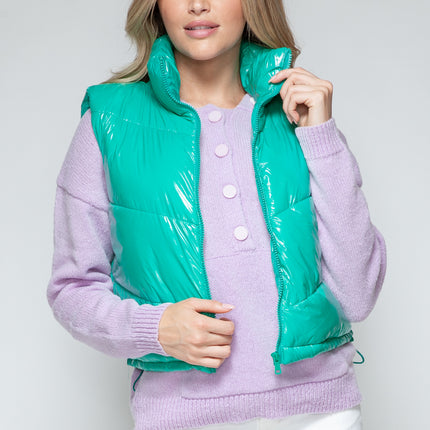 Snobbish Zip Up Turtleneck Shiny Quilted Vest