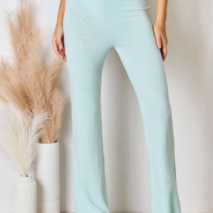 RISEN Full Size High Waist Ultra Soft Knit Flare Pants