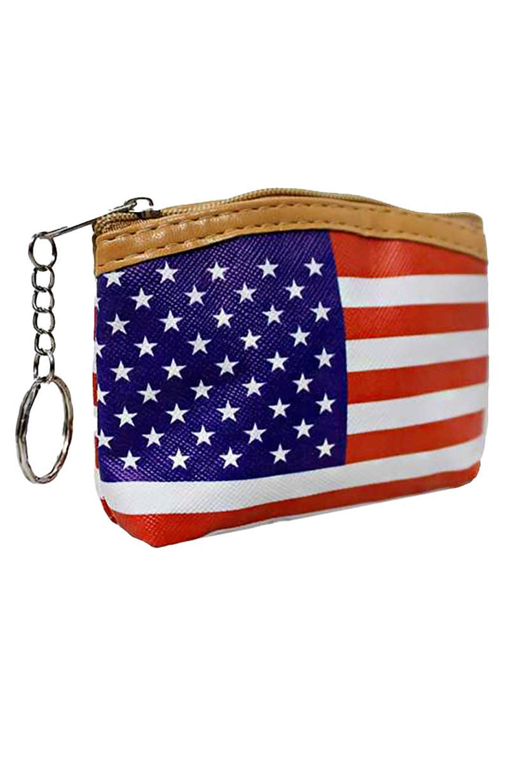 American Flag Print Textured PU Leather Coin Bag