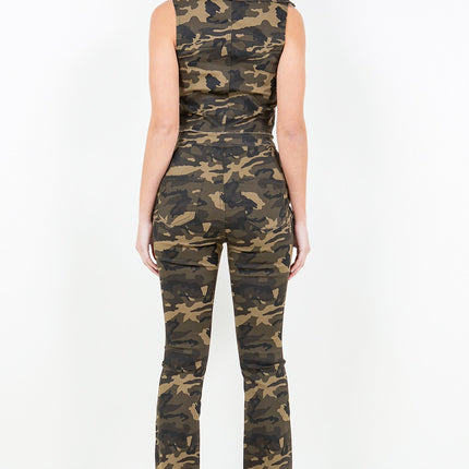 American Bazi V-Cut Ruched Camo Flare Pants