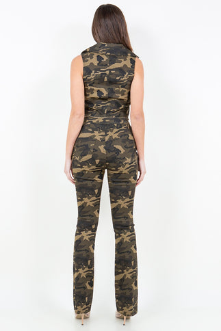 American Bazi V-Cut Ruched Camo Flare Pants