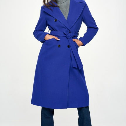 Coalition LA Double-Breasted Longline Coat with Belt