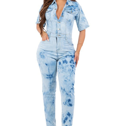 SEXY TIE DYE DENIM JUMPSUIT