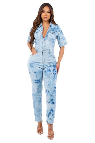 SEXY TIE DYE DENIM JUMPSUIT