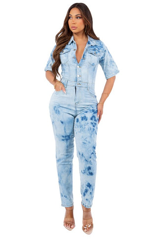 SEXY TIE DYE DENIM JUMPSUIT