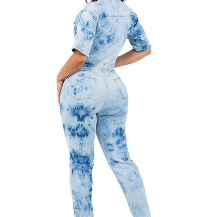 SEXY TIE DYE DENIM JUMPSUIT