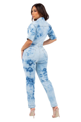 SEXY TIE DYE DENIM JUMPSUIT