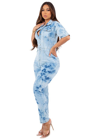 SEXY TIE DYE DENIM JUMPSUIT