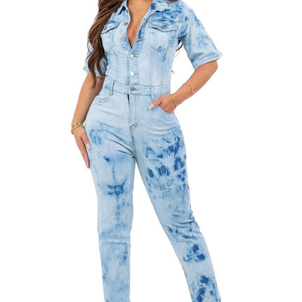 SEXY TIE DYE DENIM JUMPSUIT