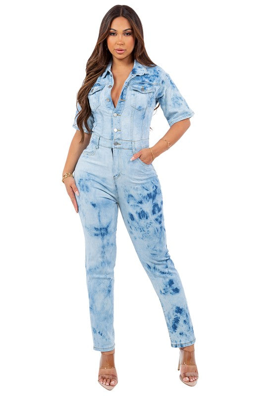 SEXY TIE DYE DENIM JUMPSUIT