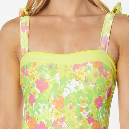 ONE PIECE BATHING SUIT FLORAL PRINT SHOULER TOP TI