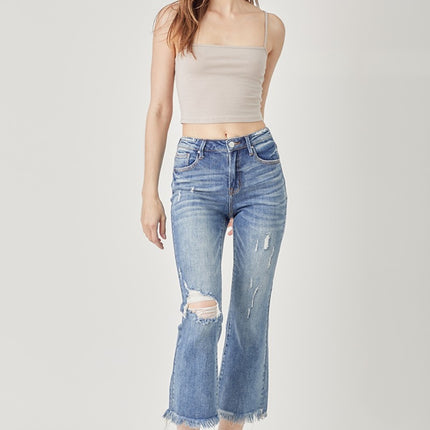 RISEN High Waist Distressed Cropped Bootcut Jeans