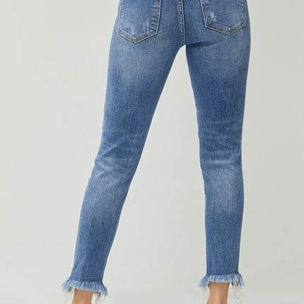 RISEN Distressed Frayed Hem Slim Jeans