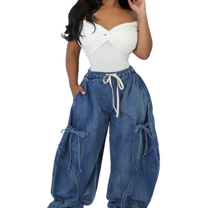 WOMEN FAHION HAREM STYLE DENIM PANTS