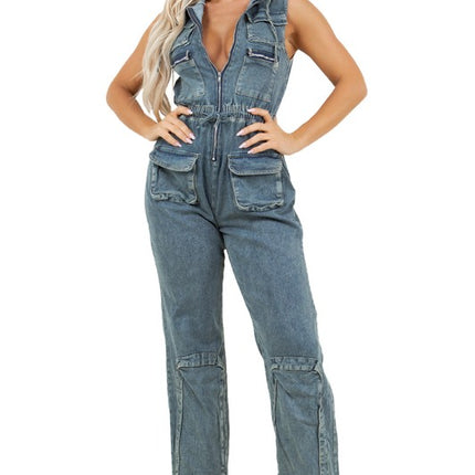 WOMEN FASHION DENIM CARGO STYLE JUMPSUIT