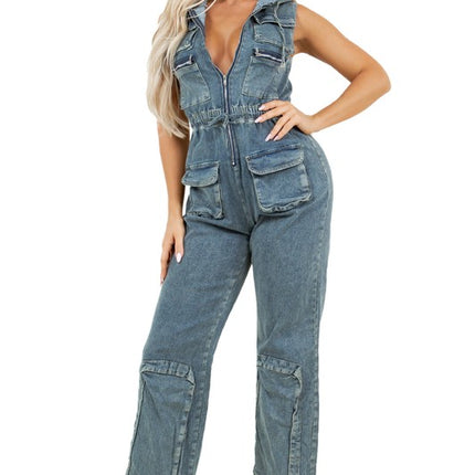 WOMEN FASHION DENIM CARGO STYLE JUMPSUIT