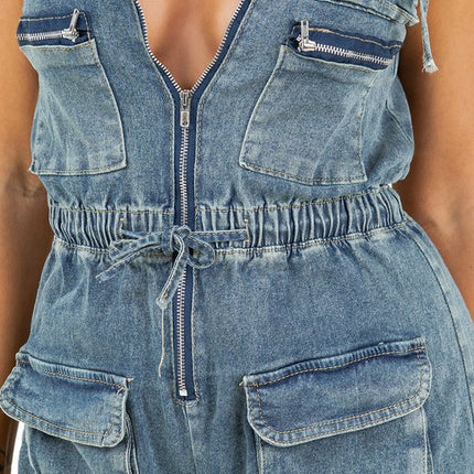 WOMEN FASHION DENIM CARGO STYLE JUMPSUIT