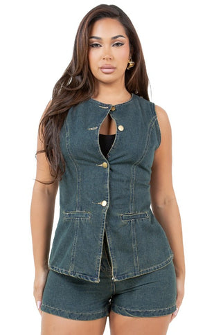 WOMEN FASHION DENIM TWO PIECE SET