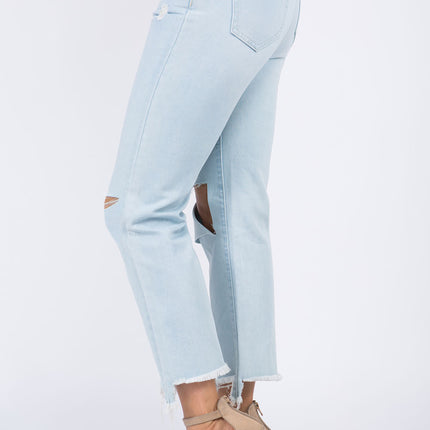 American Bazi High Waist Distressed Raw Hem Jeans