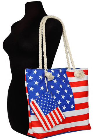 American Flag Seamless Tote Bag with Mini Pouch