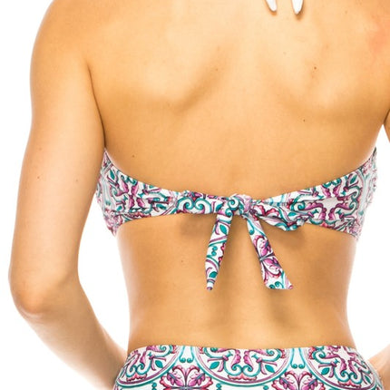 TWO PIECE FLORAL PRINTS CRISS CROSS HALTER BIKINI