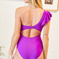 Solid One Shoulder One Piece Swimsuit