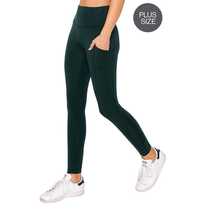 PLUS COTTON WIDE WAISTBAND LEGGINGS WITH POCKETS