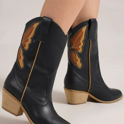 Beast Fashion Butterfly Cut Detail Point Toe Boots