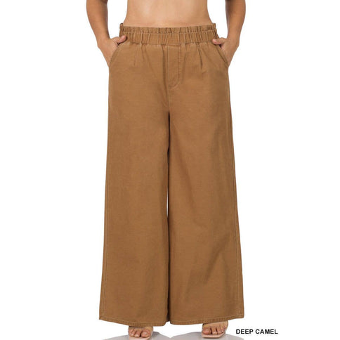 PLUS STONE WASHED CANVAS PAPERBAG WIDE LEG PANTS