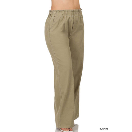 PLUS STONE WASHED CANVAS PAPERBAG WIDE LEG PANTS