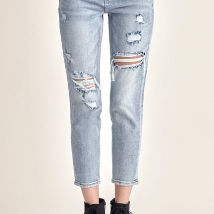 RISEN Distressed Slim Cropped Jeans