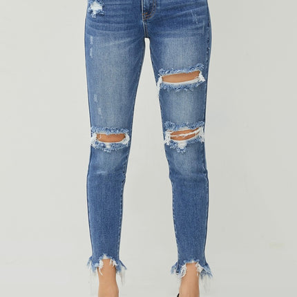 RISEN Distressed Frayed Hem Slim Jeans