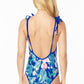 ONE PIECE BATHING SUIT FLORAL PRINT SHOULER TOP TI