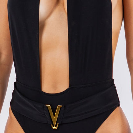 ONE PIECE BATHING SUIT DEEP OPEN WITH BELT ON WAIS