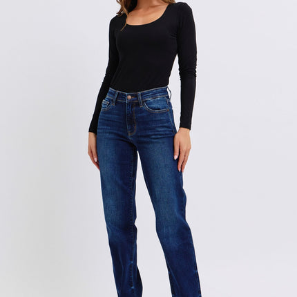 Judy Blue Full Size Raw Hem Straight Leg Jeans