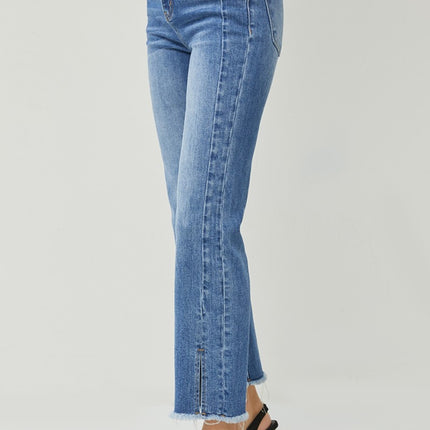 RISEN High Waist Raw Hem Slit Straight Jeans