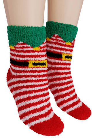 Patterned Fuzzy Fleece Indoor Mid-Crew Socks