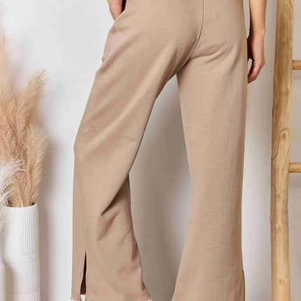 RISEN Wide Waistband Slit Wide Leg Pants