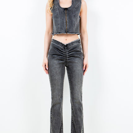 American Bazi Zip Up Washed Crop Denim Vest