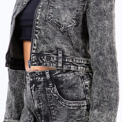 American Bazi Overdyed Bleached Zip Up Cropped Jacket