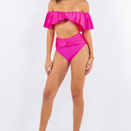 TWO PIECE TOP RUFFLE SHOULDER WITH TWISTED DESIGN