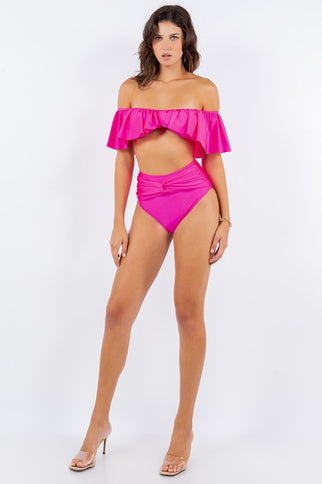 TWO PIECE TOP RUFFLE SHOULDER WITH TWISTED DESIGN