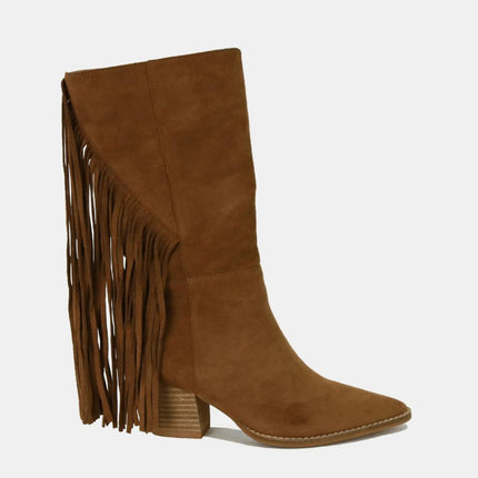 Beast Fashion Suede Fringe Point Toe Boots