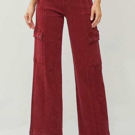 RISEN Full Size High Rise Wide Leg Cargo Jeans