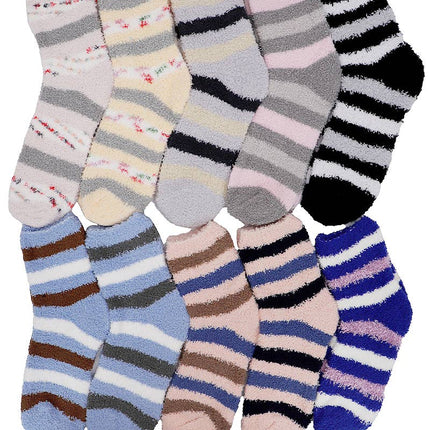 Women's Color Stripe Mid-Crew Fuzzy Lounge Socks