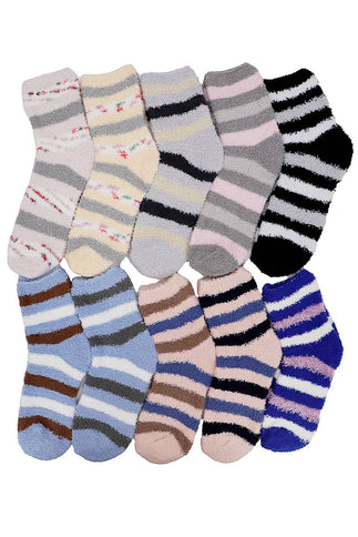 Women's Color Stripe Mid-Crew Fuzzy Lounge Socks