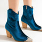 Beast Fashion Velvet Block Heel Boots with Side Zippers