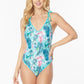 ONE PIECE BATHING SUIT FLORAL PRINT SHOULER TOP TI