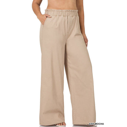 PLUS STONE WASHED CANVAS PAPERBAG WIDE LEG PANTS